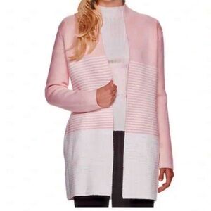 ELLE Pastel Pink And White Striped Sweater Coat Size S Excellent Condition